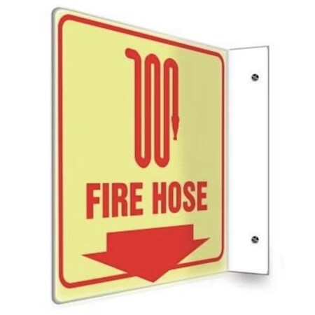 Accuform FIRE Hose ARROW DOWN, Glow Plastic, 8 in x 8 in PSP461